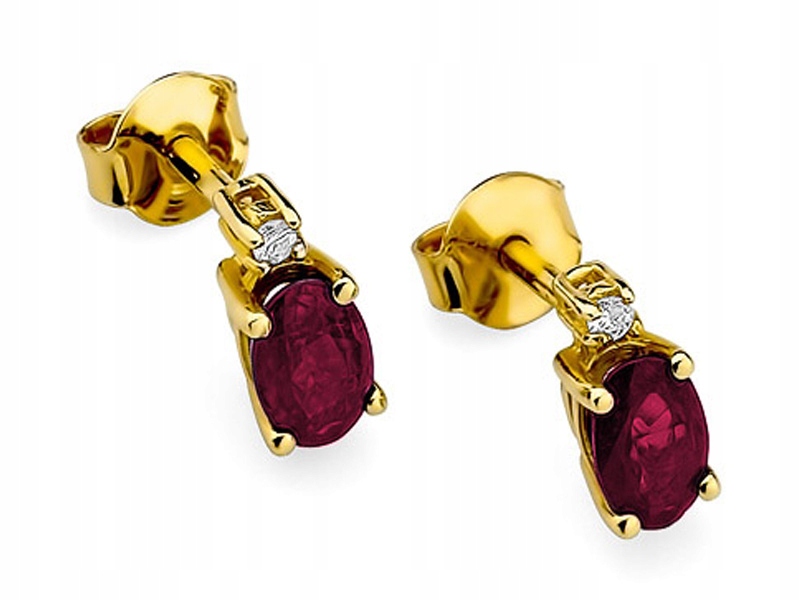 Zlaté náušnice 585 S Rubíny A Brilianty 1,50 g, elegantní vzor jako dárek