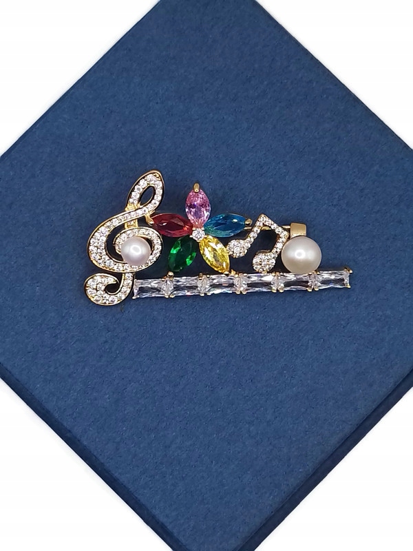 Luxusní Brož S Hudební Notou, Květinou, Houslovým Klíčem, 14K Zlato Gp Krabička Dárek