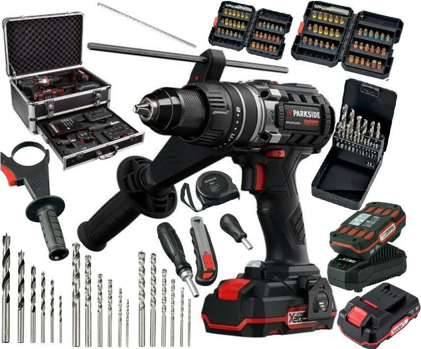 Wiertarko wkrętarka udarowa Parkside Psbsap 2 Aku 2Ah ładowarka akcesoria