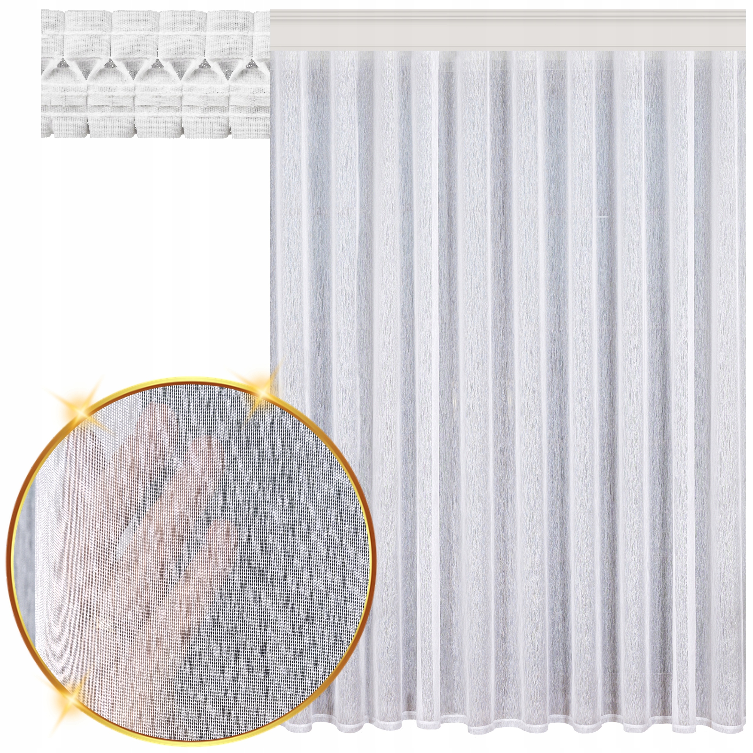 Hotová Záclona Bílá Fantazijní Jemný Déšť na pásku do Žabkova salonu 800x170