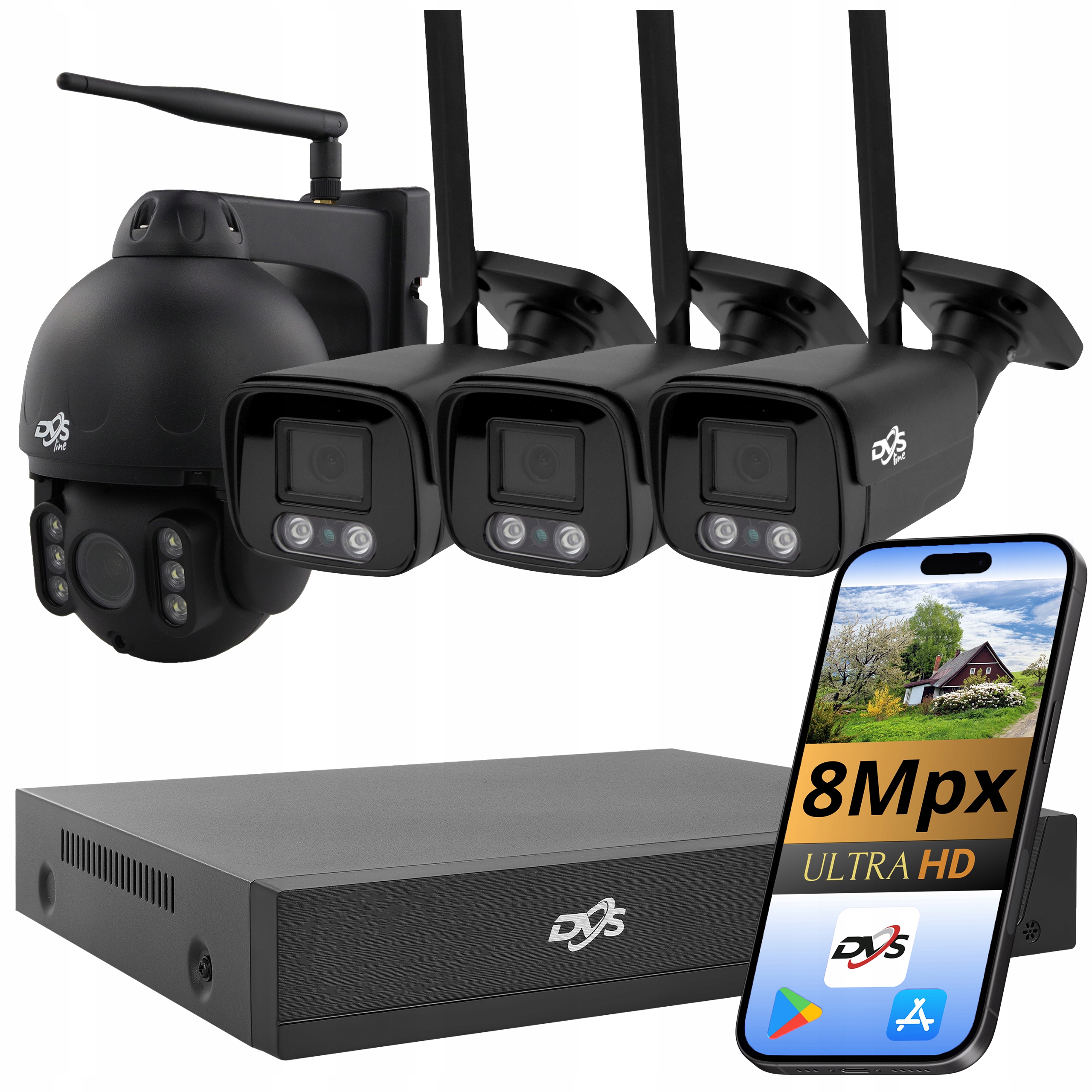 Sada Wifi Monitorování Kamery 3x Tuba 1x Otočná Venkovní Černá 4K 8MP