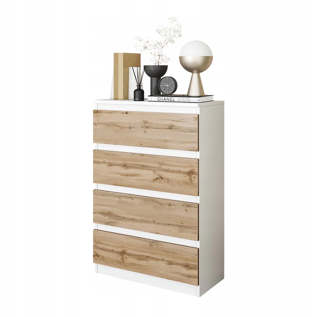 Komoda 60 CM Bílá Matná/dub Wotan 4 Zásuvky, Obývací Pokoj, Ložnice