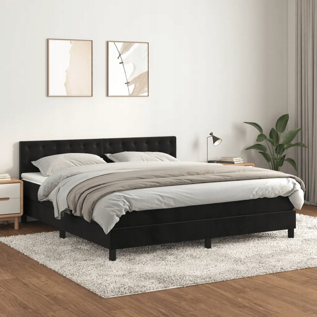 Box spring postel s matrací černá 160x200 cm samet Černý 3141553