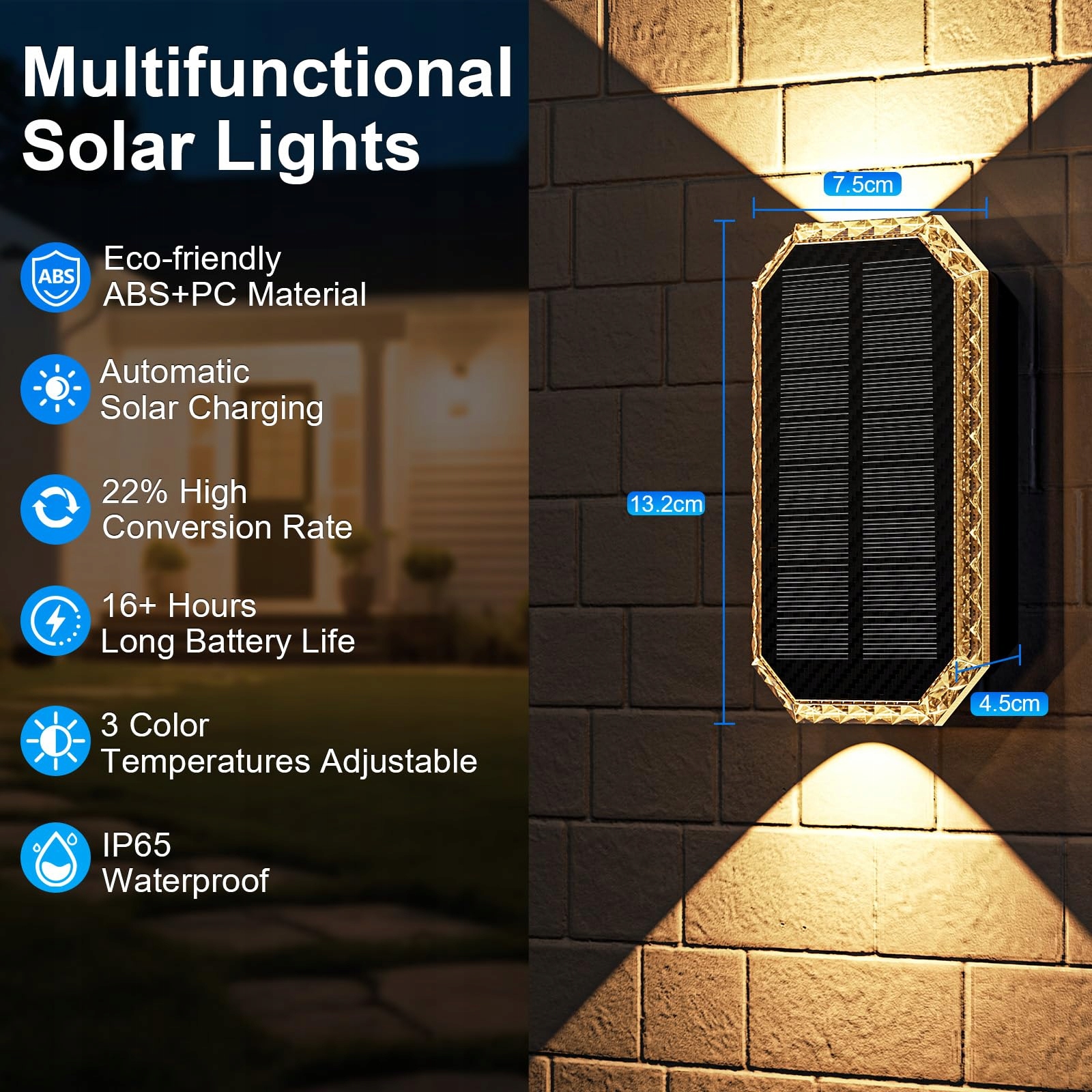 Solarna Lampa Ścienna Zewnętrzna Wodoodporna 3 Barwy IP65 4 Szt GILIWOSY — miniatura 2