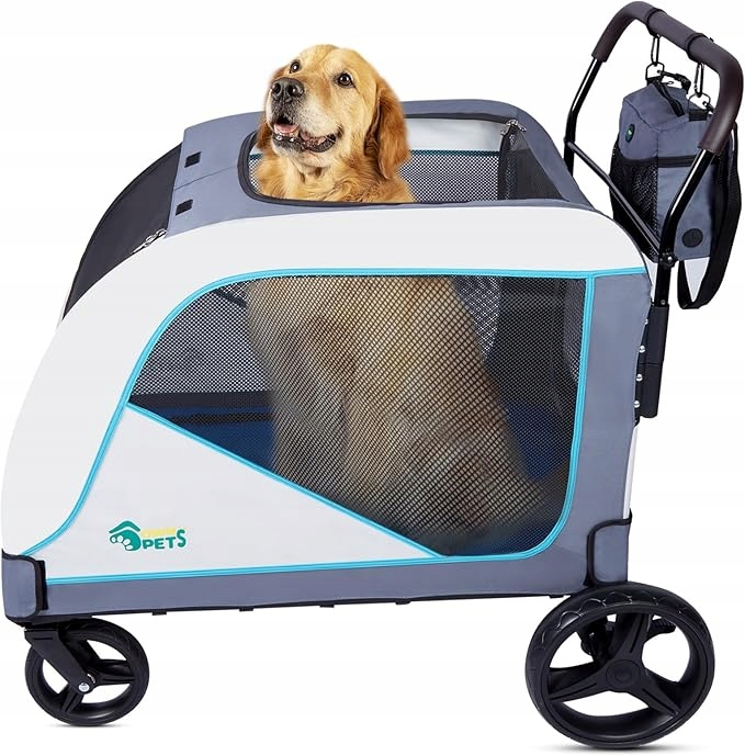 Levně Vozík pro psy Ownpets X-Large Skládací 4 kola Max 70 kg Modro-bílý