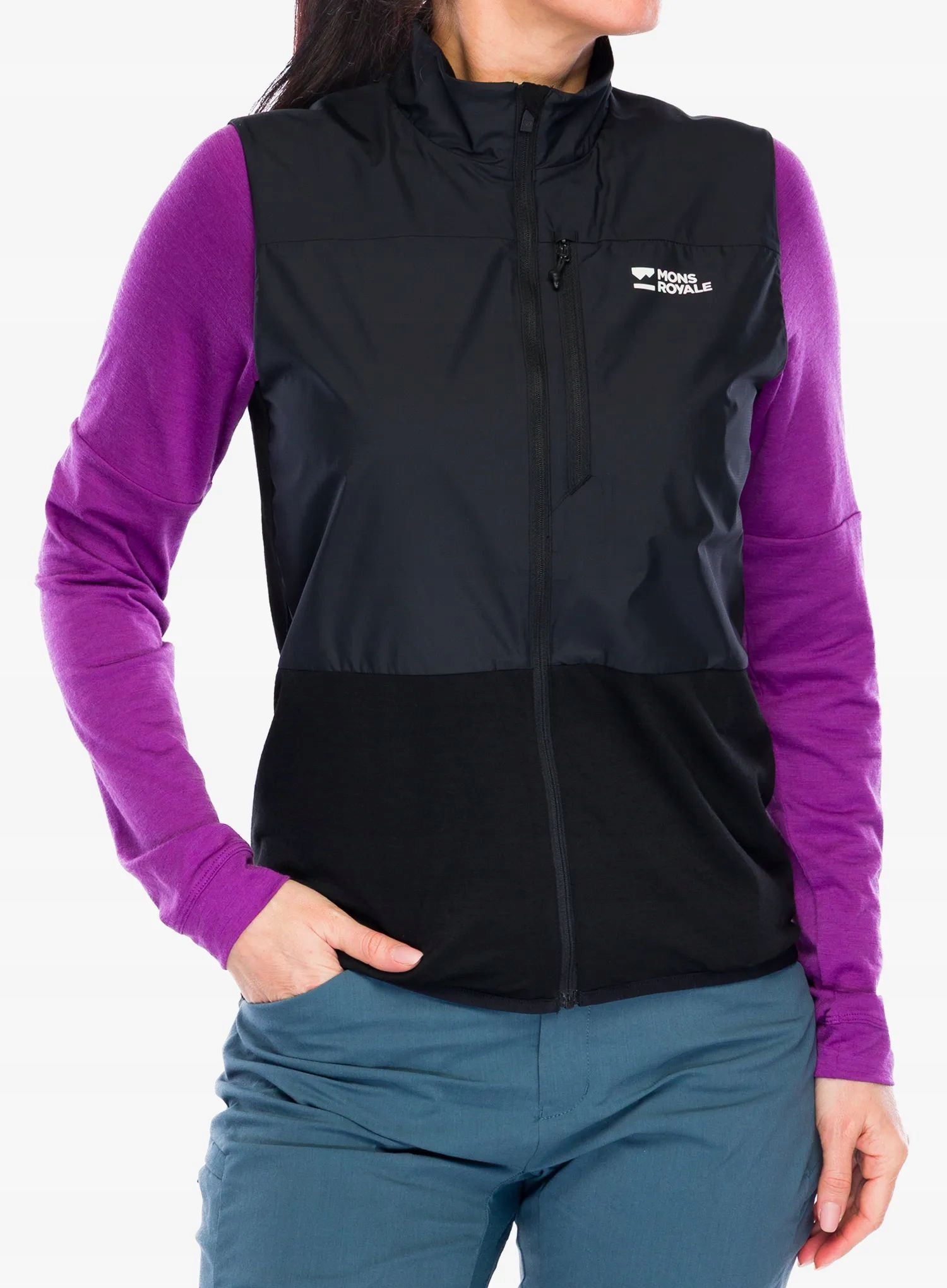 Dámská cyklistická vesta Mons Royale Diversion Merino Wind Vest černá S