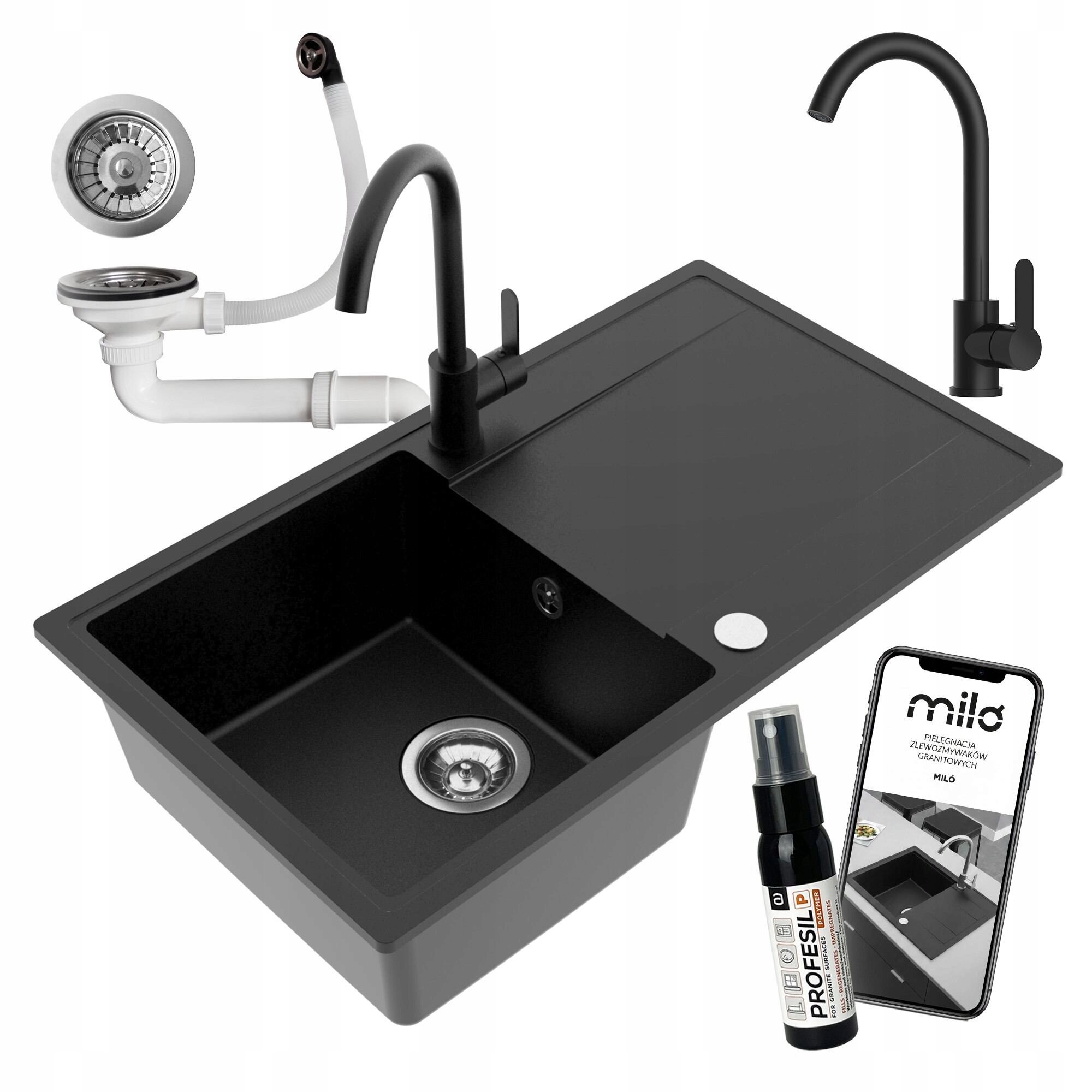 Granitový Drez Jednokomorový Miló Puro Sada Sifón Batéria