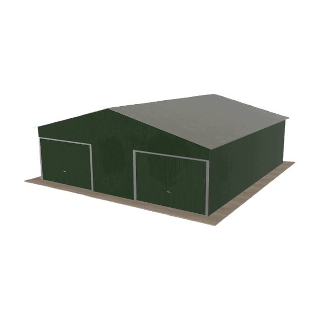 Plechová garáž 8x8.5 m, dvoupolohová, dvouspádová, zelená