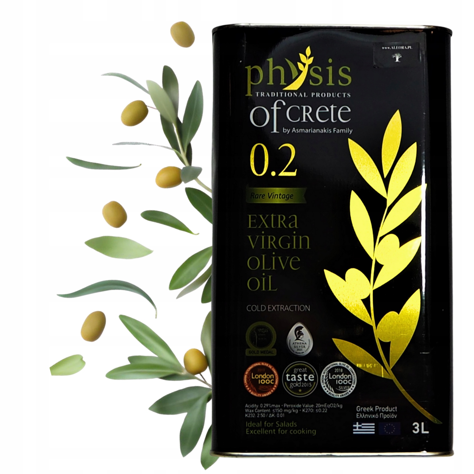 Oliwa z Oliwek Grecka 3L Extra Virgin Physis of Crete 0,2% Kreta Koroneiki