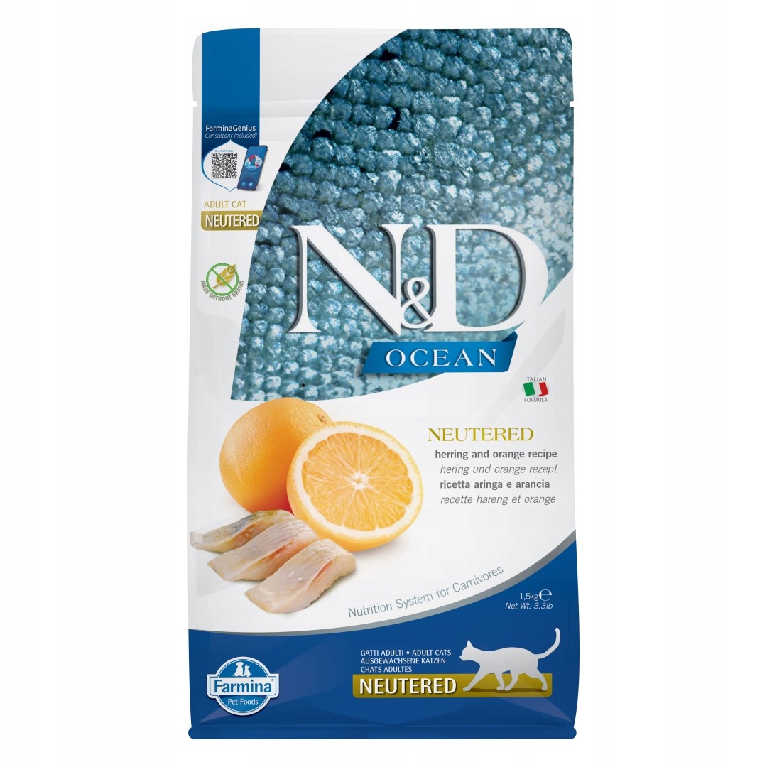 Levně Farmina N&d Ocean Neutered 1,5 kg Suché Krmivo Sleď pro kastrované kočky