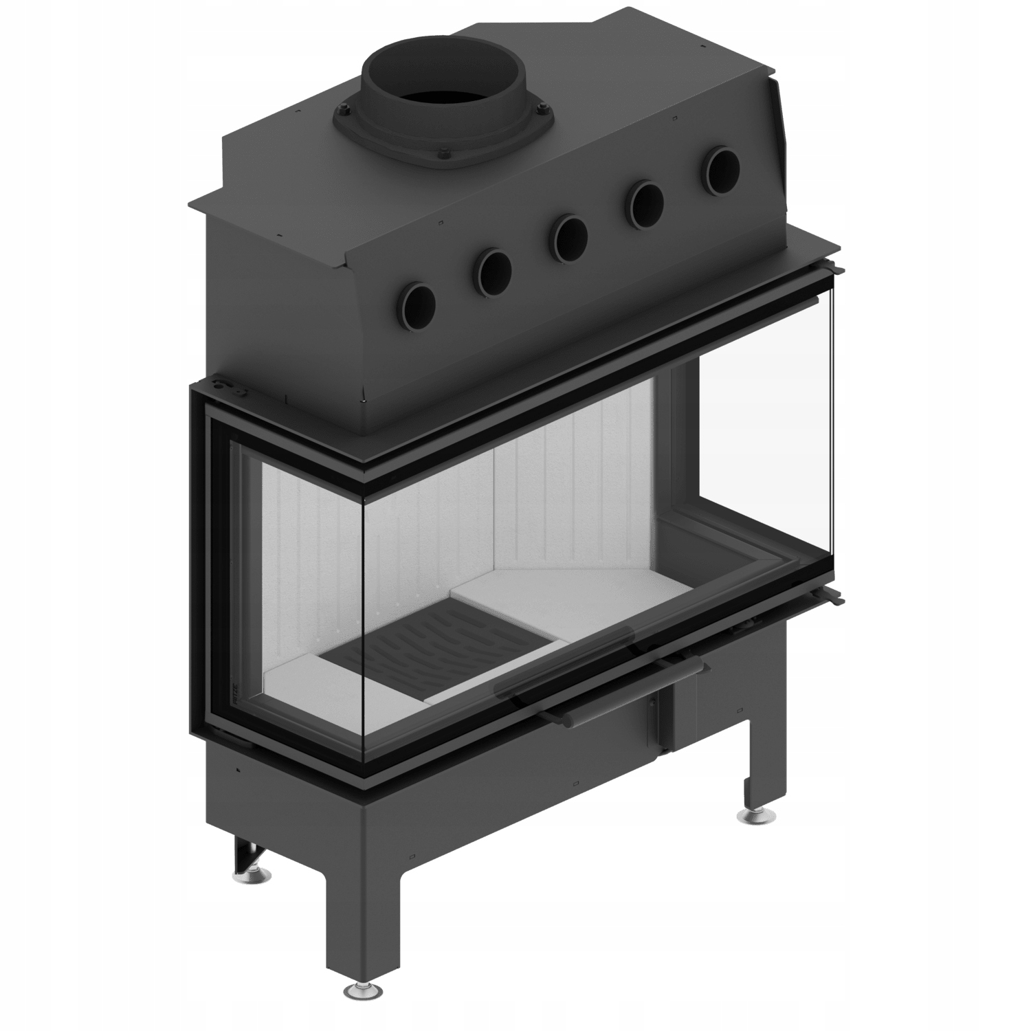 Ocelová třístranná krbová vložka Kominek Albero 80x26x42 .c.h-d