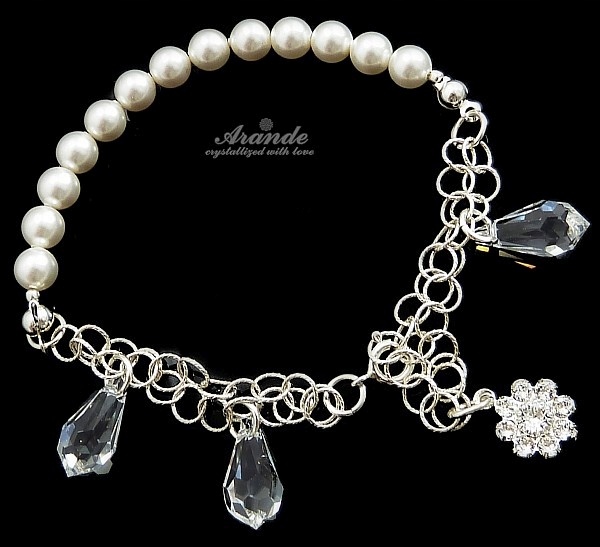 Krystaly Náramek Stříbro Bílý Pearl Crystal
