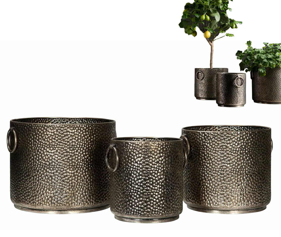 Kvetináč Veľký Strieborný kovový obal na kvetináč na bonsajové palmy, sada 3 ks