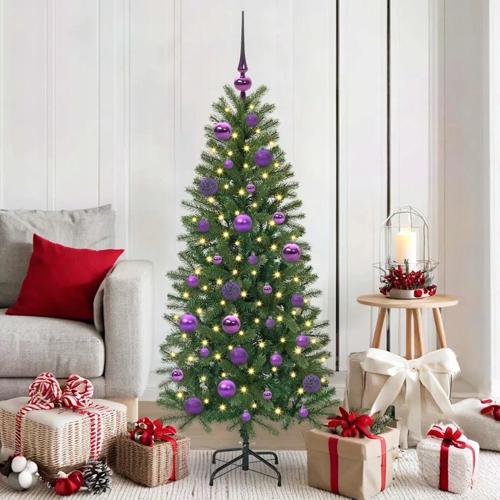 vidaXL Sada vánočních ozdob s 150 Led diodami 61 pcs Lila Plast