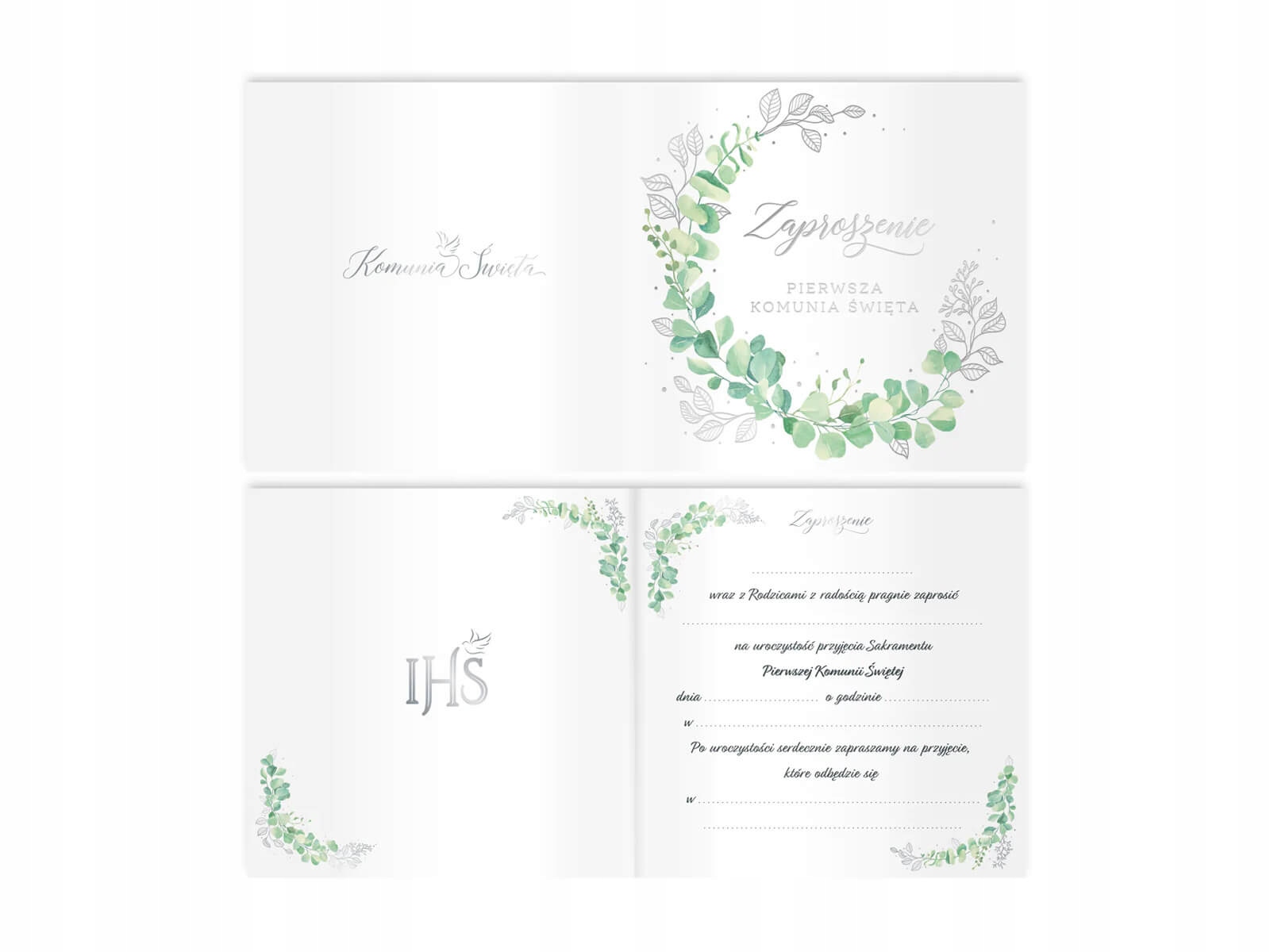 Zaproszenie na komunię z eukaliptusem 10 szt. Komunia Święta Zaproszenia Marka PartyPal