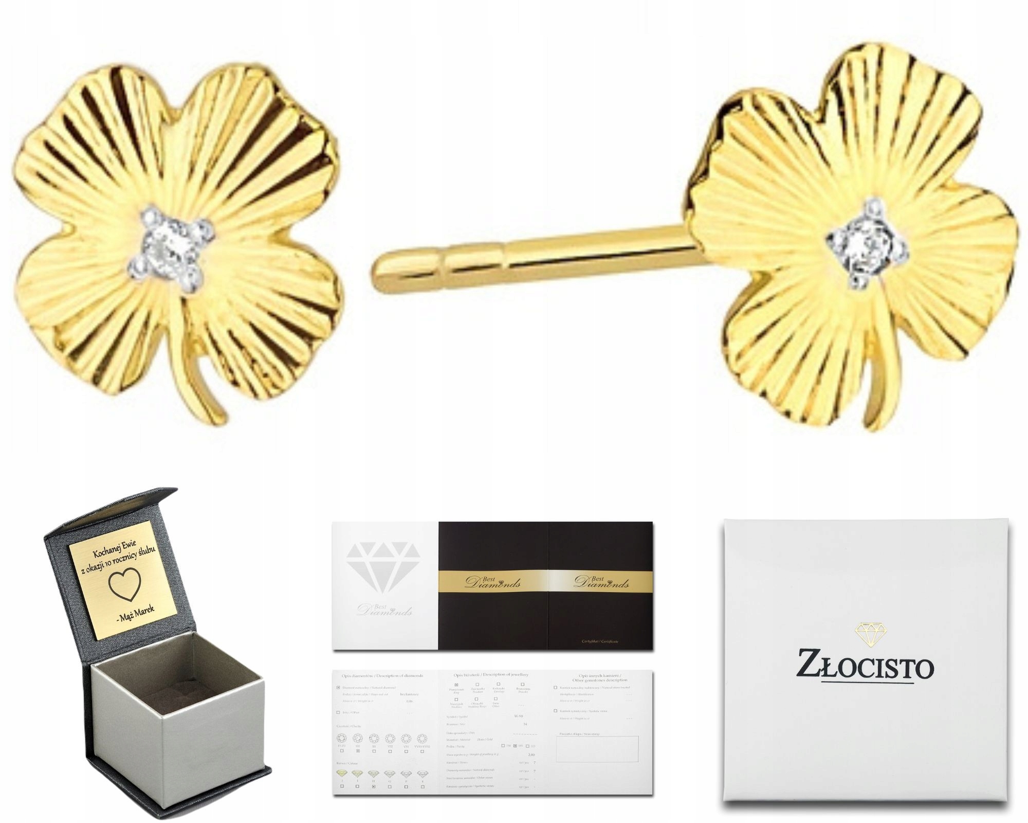 Zlaté Náušnice S Brilianty, Šrouby Na Jetel 585