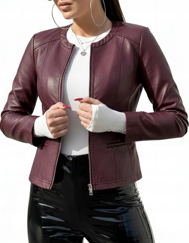 Kurtka Ramoneska Escandelle Bordowa Skórzana Eko Skóra 46/3XL Bestseller