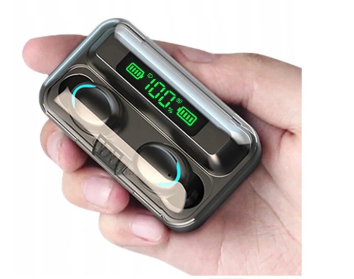 SŁUCHAWKI BEZPRZEWODOWE BLUETOOTH BT 5.1 SPORTOWE DOUSZNE TWS F9 POWERBANK Transmisja sygnału Bluetooth
