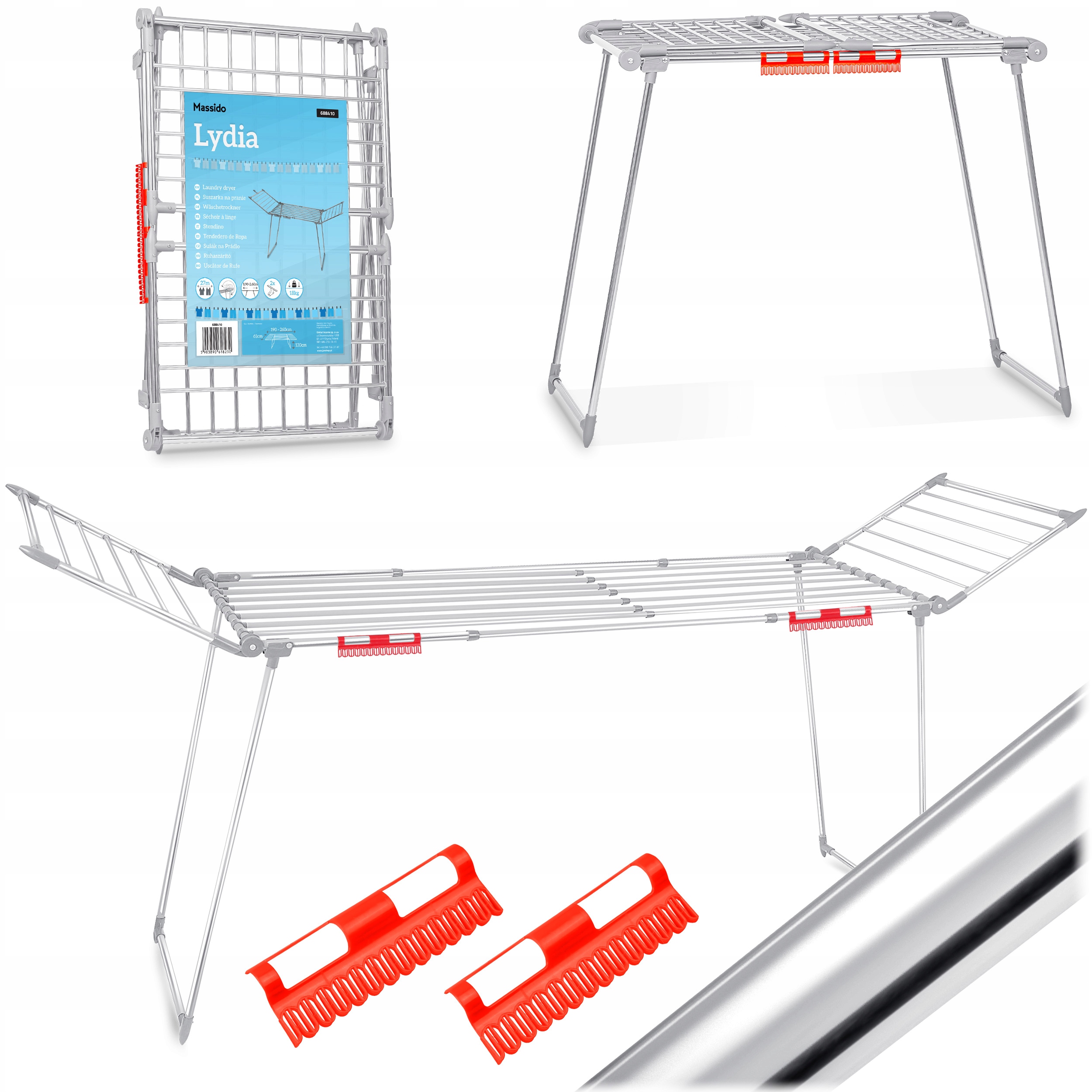 Suszarka Na Pranie Do Ubrań Stojąca Rozsuwana 27m XXXL Stal Nierdzewna