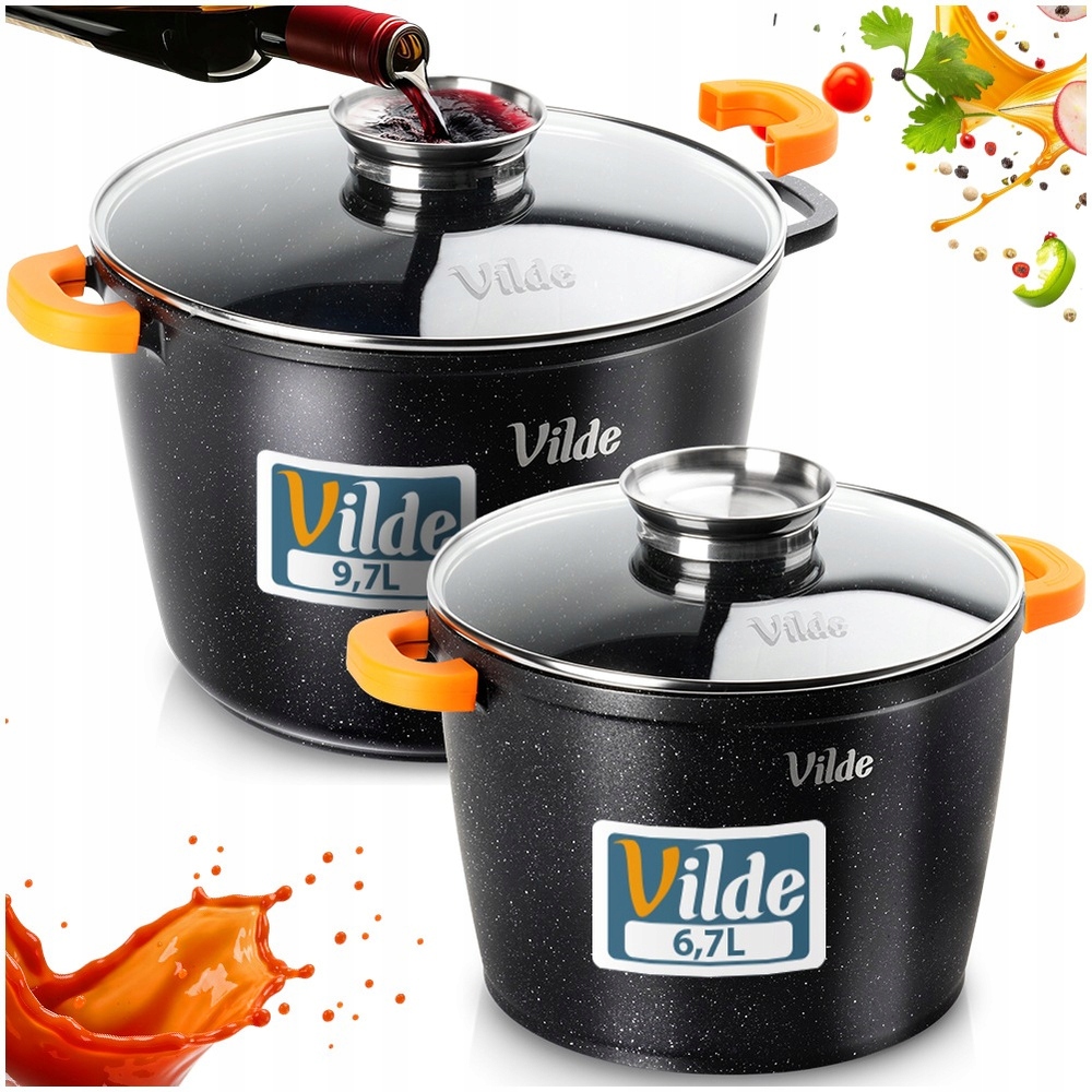 2x Granitové hrnce sada hrnců na plyn a indukci Vilde 24 28 cm velké