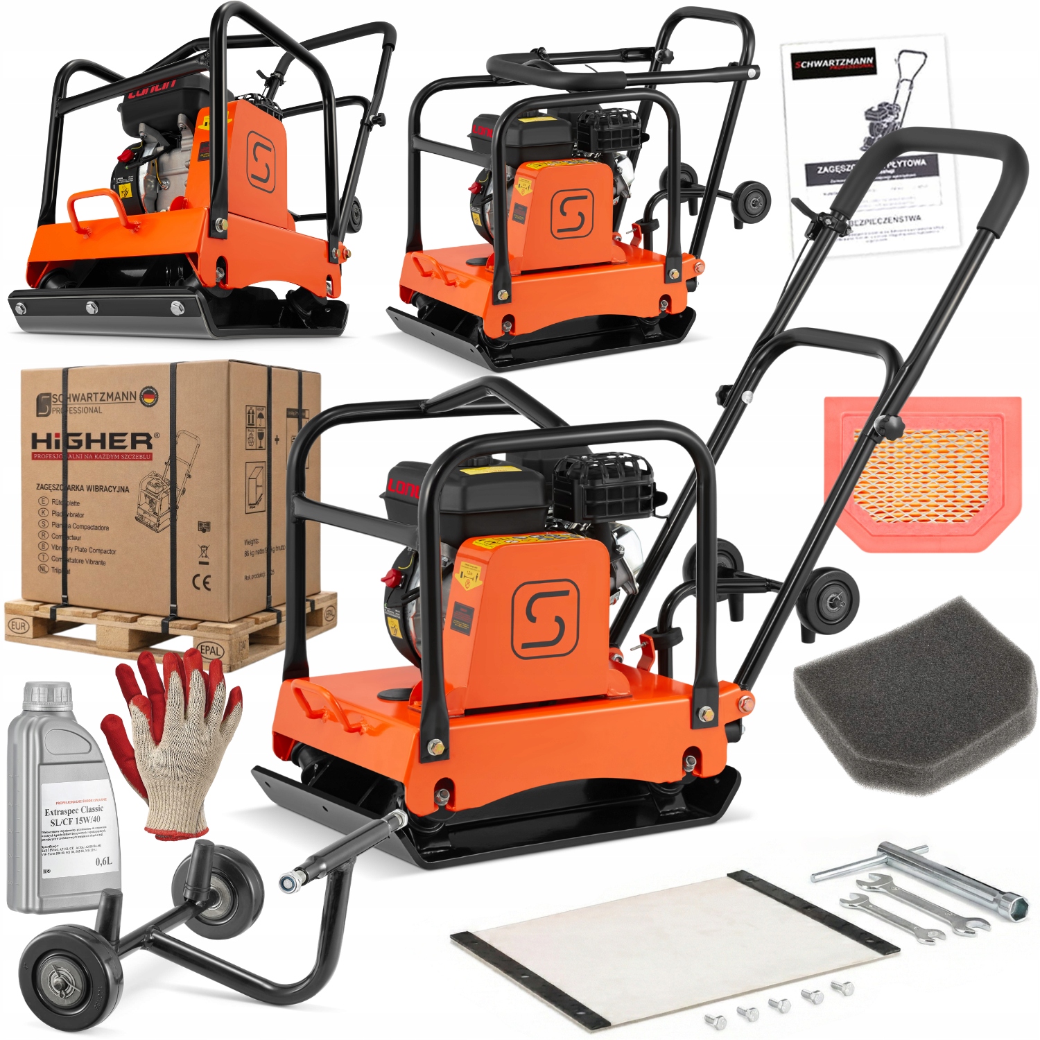 Zhutňovač zeminy Schwartzmann pěchovadlo ZG90H 90KG 20kN Silný Rám