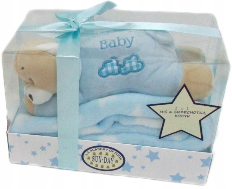 

Miś Baby niebieski z kocykiem grzechotka - 24cm