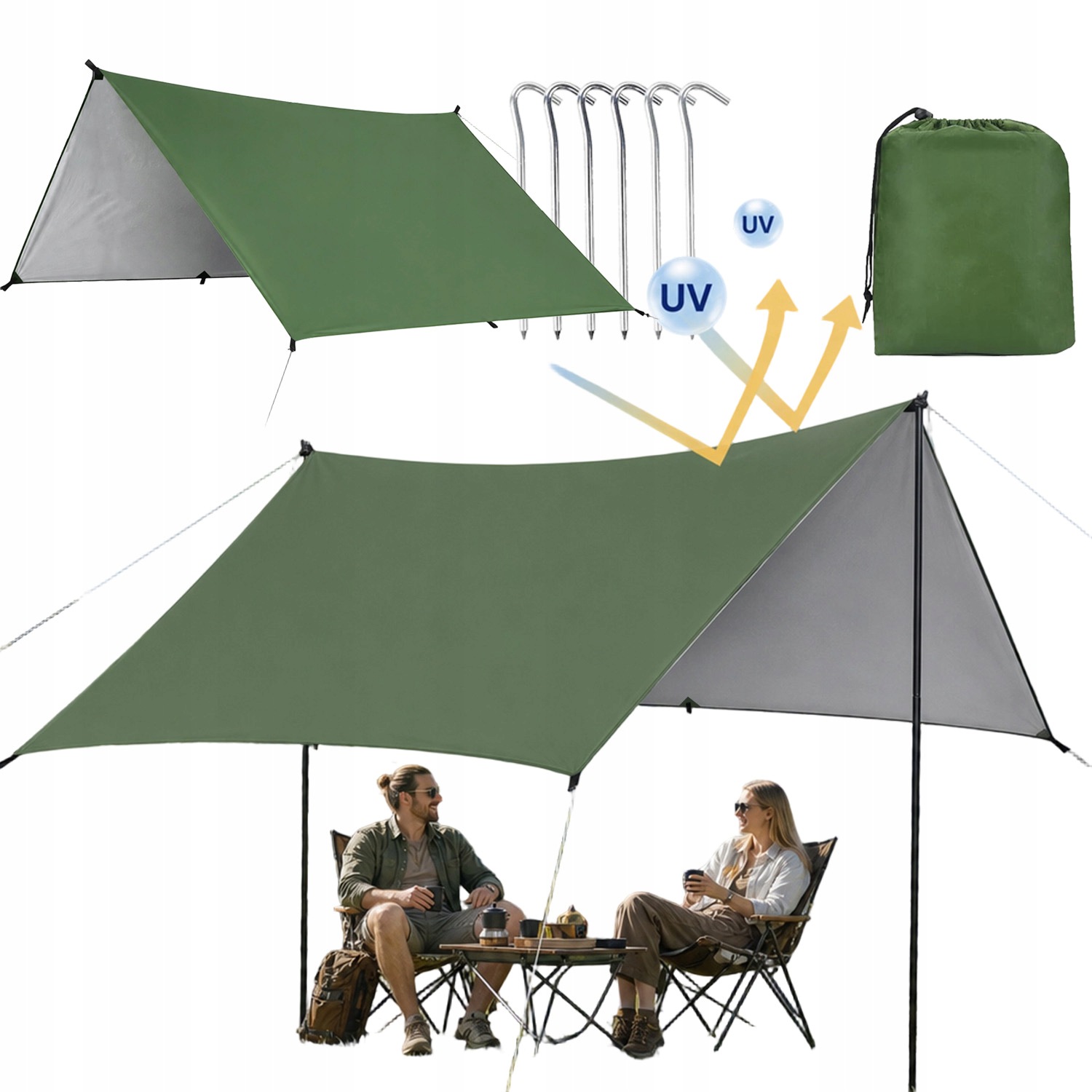 Plandeka Outdoor 3X3M Tarp Wodoodporny Lekki Namiot Hamak Biwak Kemping Uv