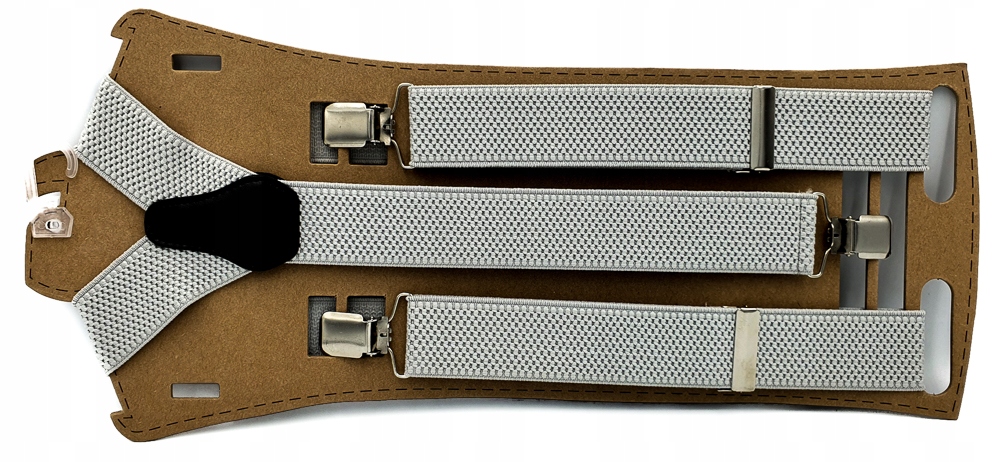 Szare popielate jednokolorowe szelki męskie Model GŁADKA JEDNOLITA KOLORYSTYKA - STALOWE KLAMRY