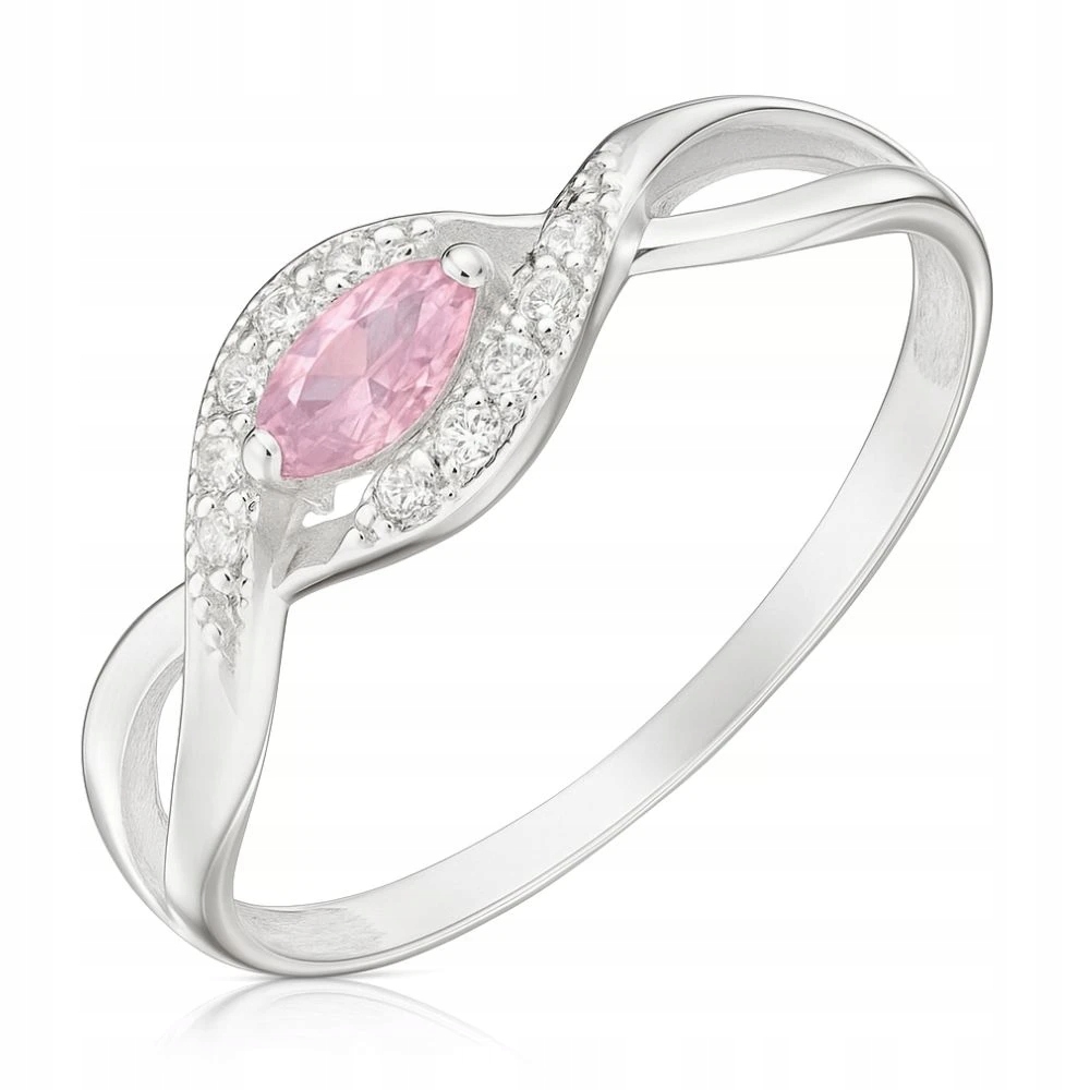 Stříbrný Prstýnek 925 S Růžovým Očkem Zirkon Propletený VEL.13