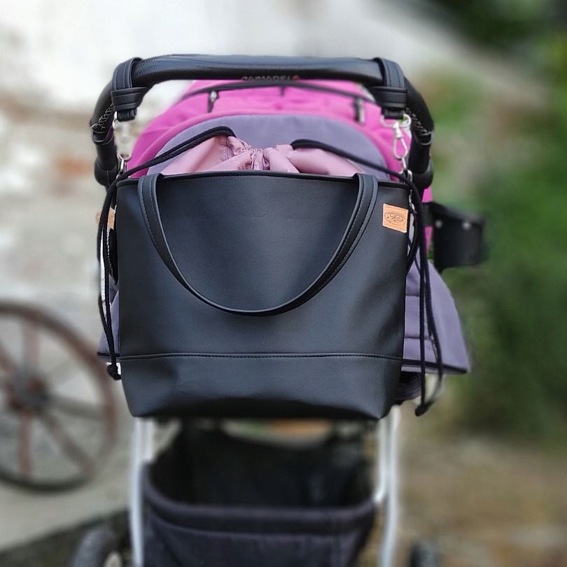 Torba do wózka organizer pojemna z zaczepami skóra