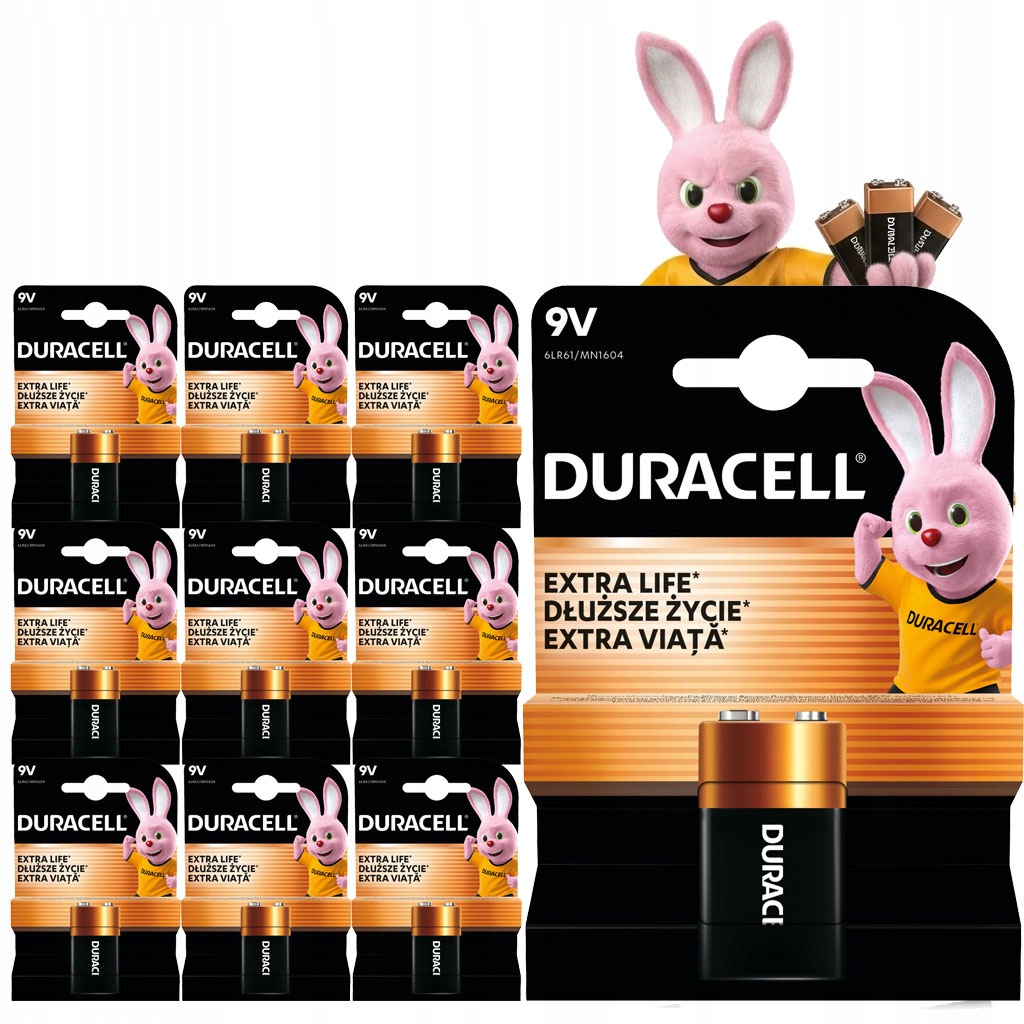 10x Výkonná Alkalická Baterie 9V 6F22 6LR61 Originální Duracell