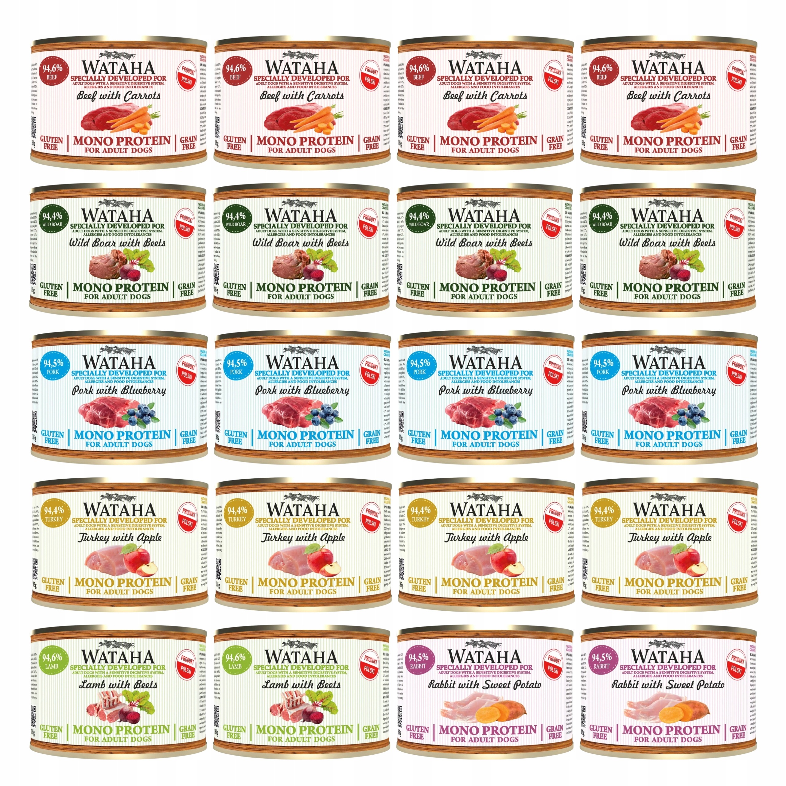 Wataha Mono Protein Adult krmivo pro psy mix chutí 20 x 185 g