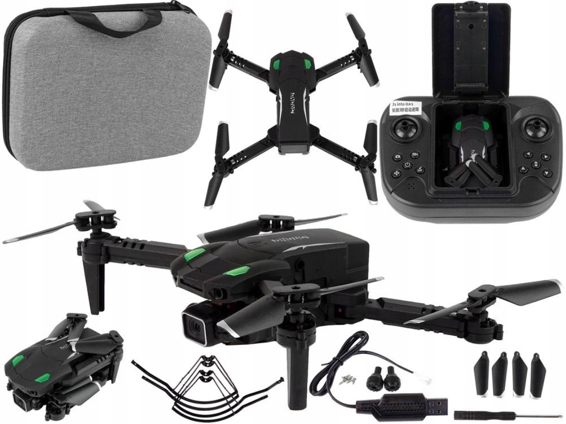 Dron latający Czarny z kamerką aplikacją Etui Lean