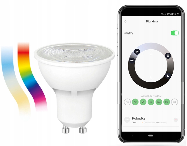 Żarówka LED GU10 4,5W RGB+CCT Smart WiFi BT TUYA Jasność 480 lm