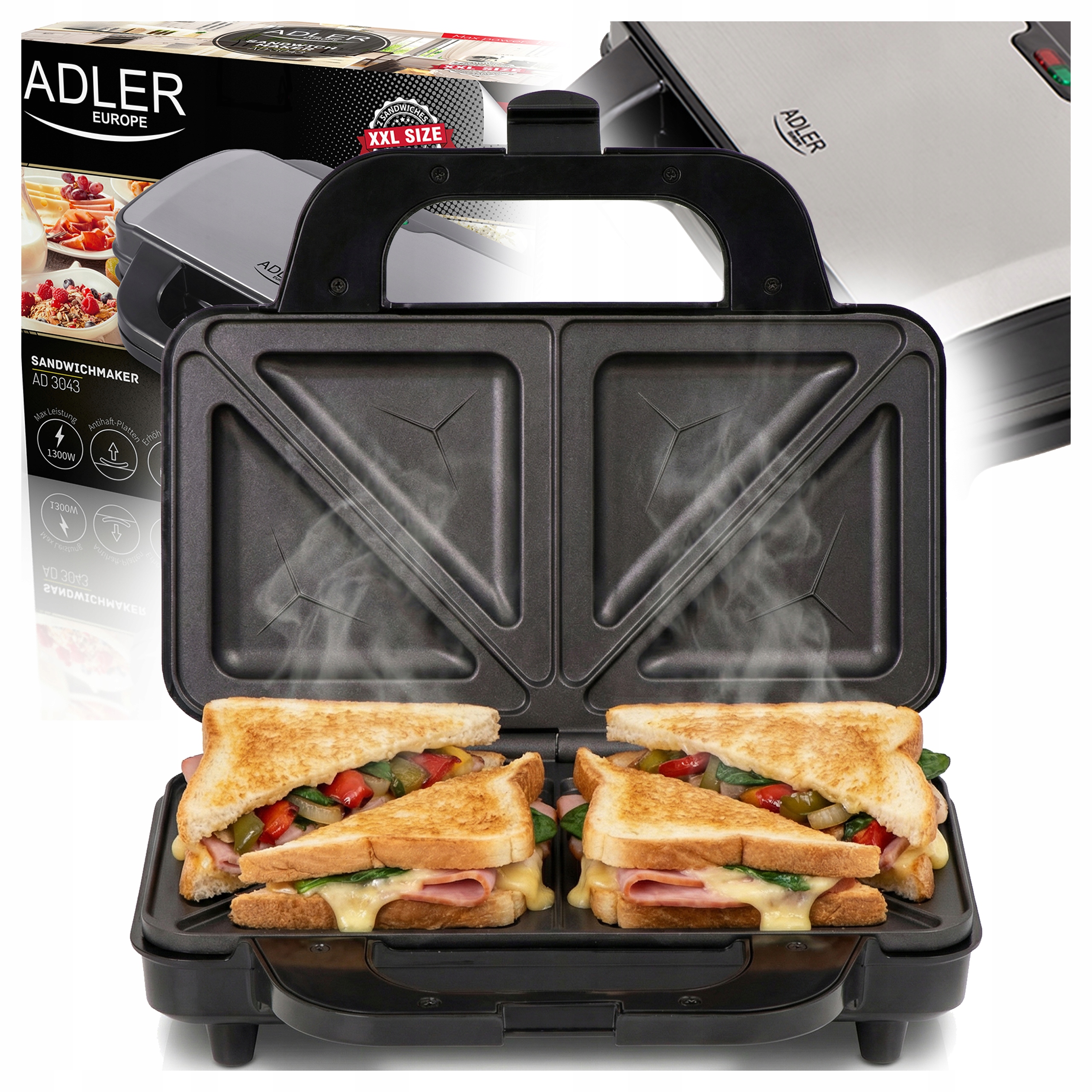 Opiekacz Do Kanapek Toster Elektryczny Tostów 1300 W Nieprzywrająca Powłoka