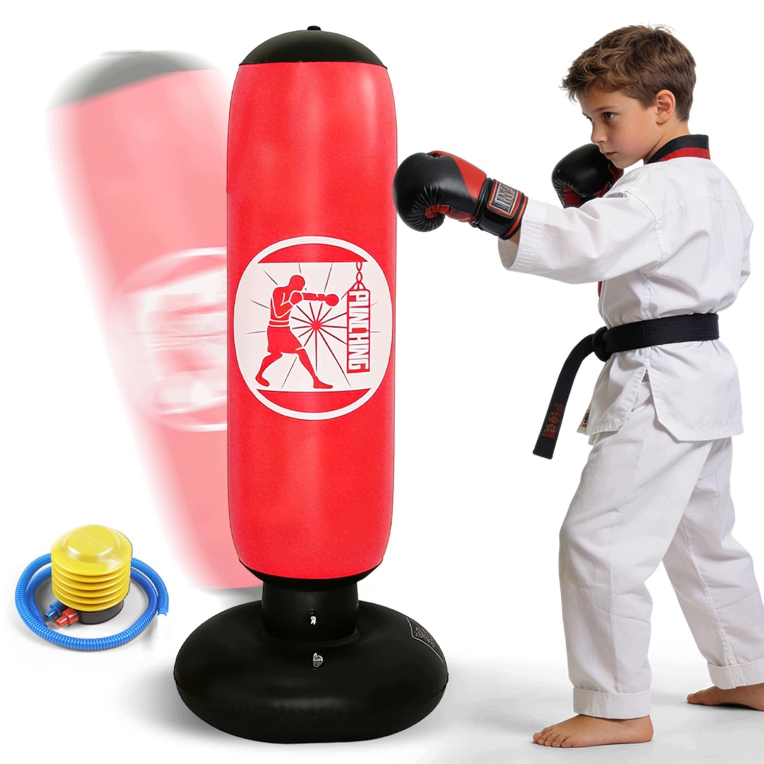 Dětský Boxovací Pytel 160 CM 3-14 Let Stojící Pumpa Červená