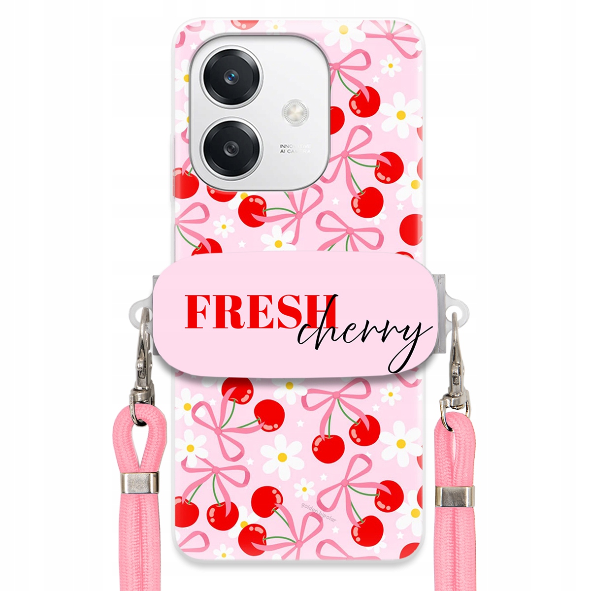 Puzdro pre Oppo A40 5G Case Držiak šnúrok Ružový Fresh Cherry Čerešňové mašle