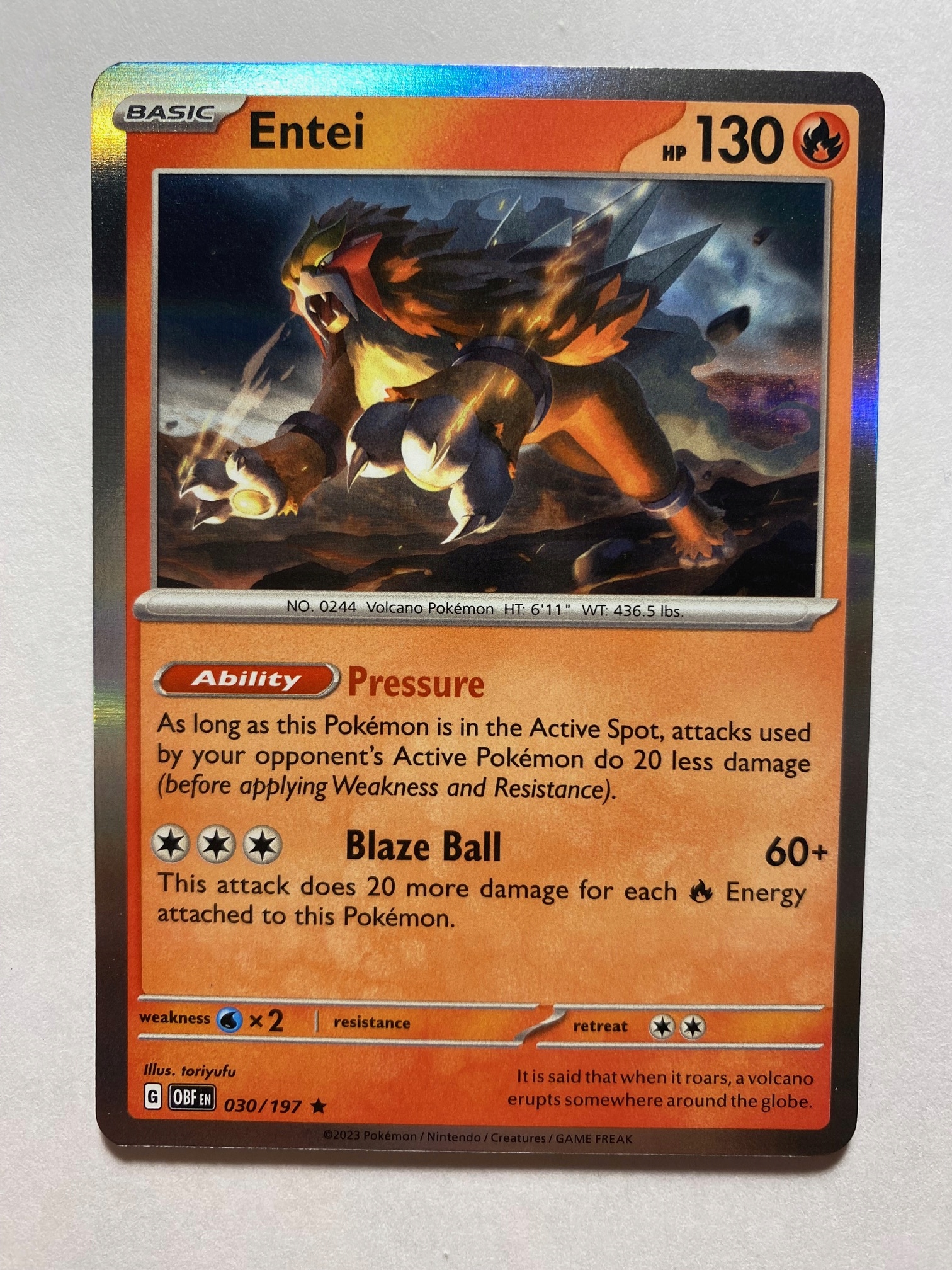 Obsidian Flame Holo 030/197 Entei