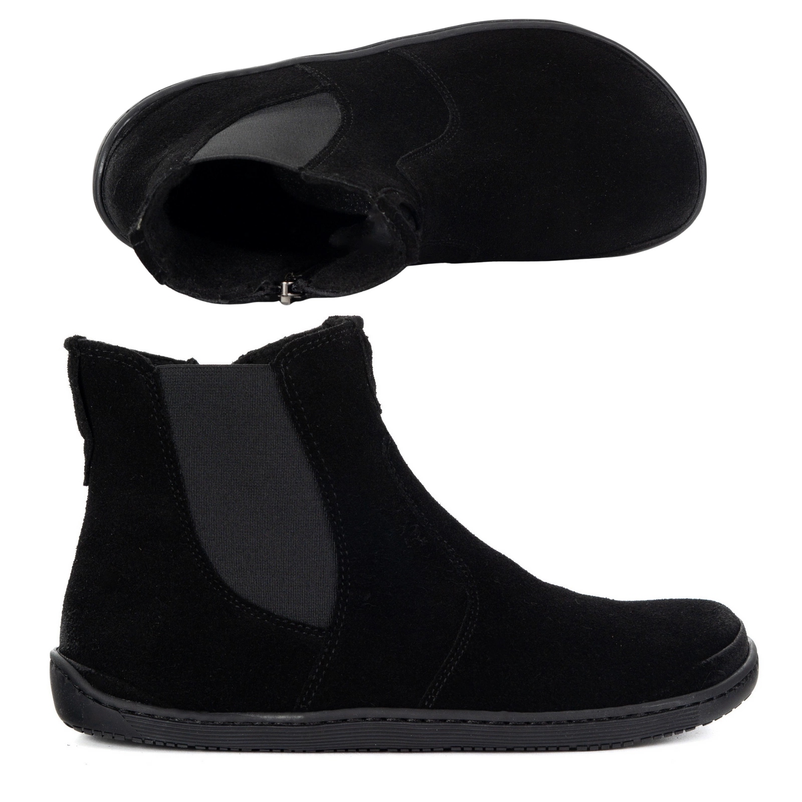 Dámské barefootové boty se zipem, zateplené, 1263, černé, velur, velikost 42