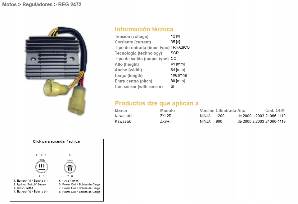 Regulátor Napätia Dze Kawasaki Zx 9R '00-'03 Zx 12R '00-'03 (35A) (21066-