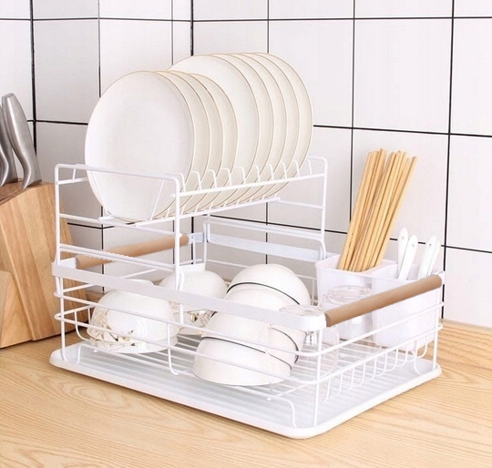 DWUPOZIOMOWA SUSZARKA DO NACZYŃ BIAŁA OCIEKACZ DUŻA DREWNIANE RĄCZKI Marka inna