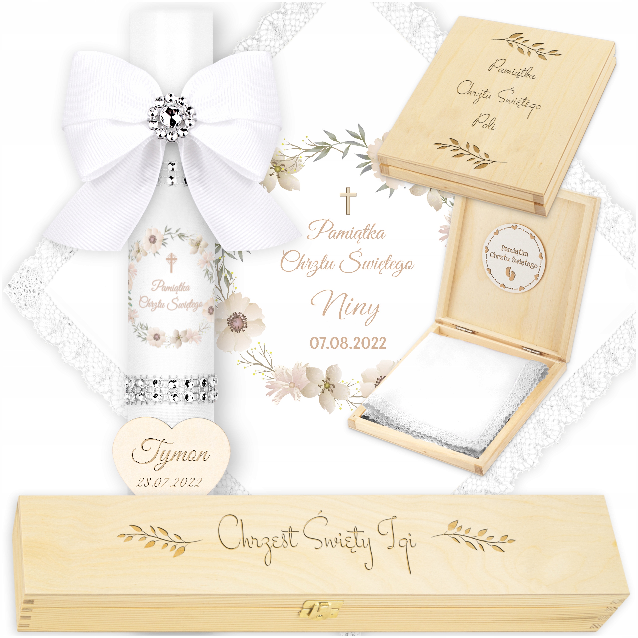 

Świeca I Szatka Do Chrztu 2 Pudełka Chrzest