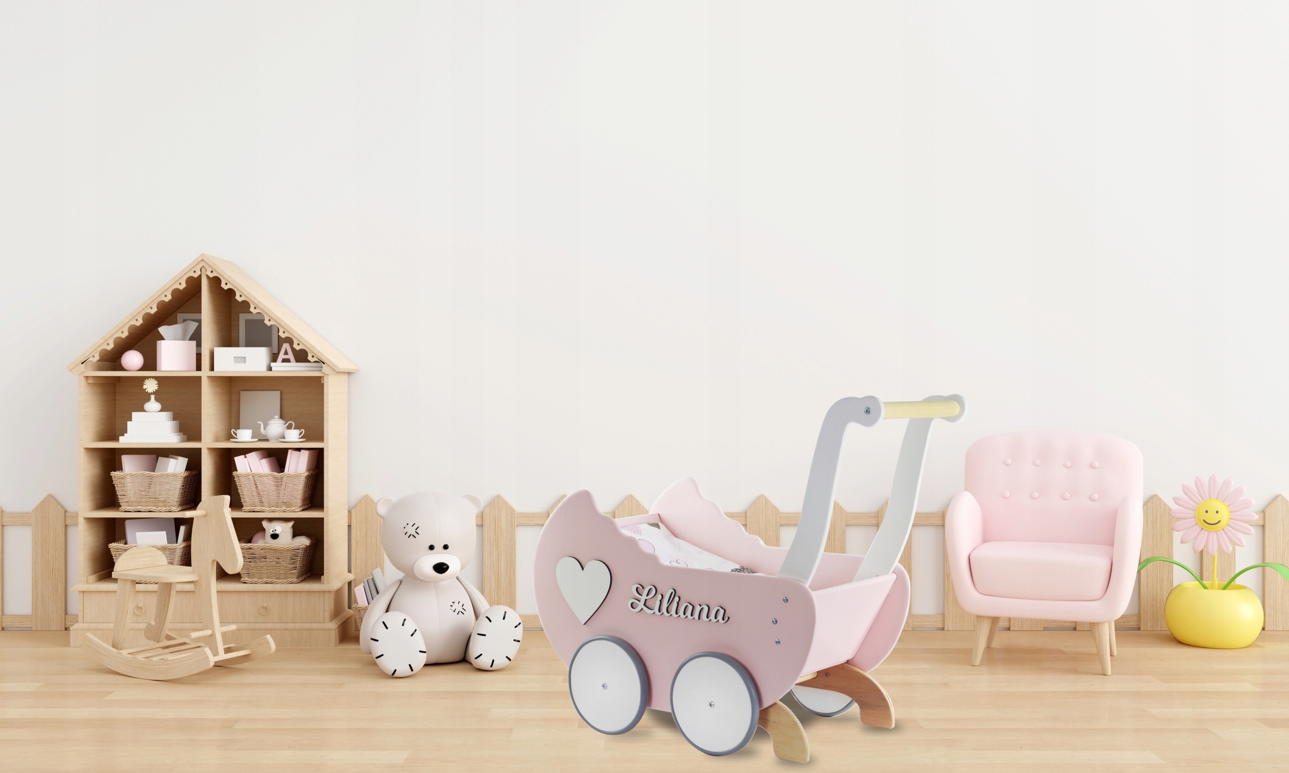 drew WÓZEK DLA LALEK + IMIĘ dekory POŚCIEL stopery Rodzaj głęboki