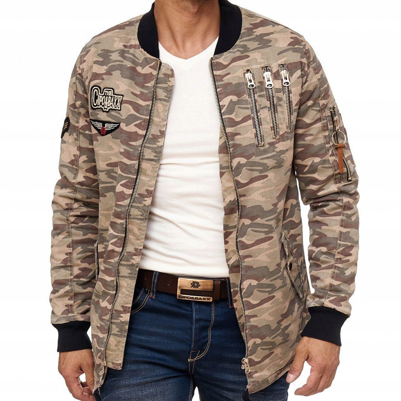 Parka Pánská podzimní bunda Cipo Baxx Maskáčový Zámky