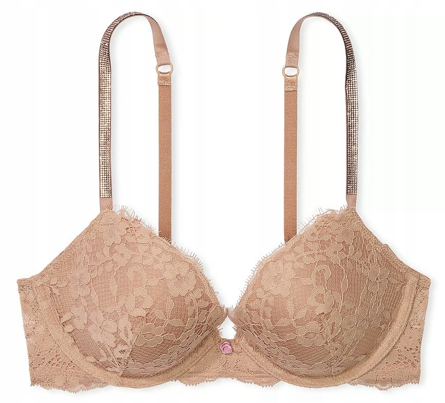 Krajková podprsenka Victoria's Secret push-up s zirkony béžová 70B (32B)