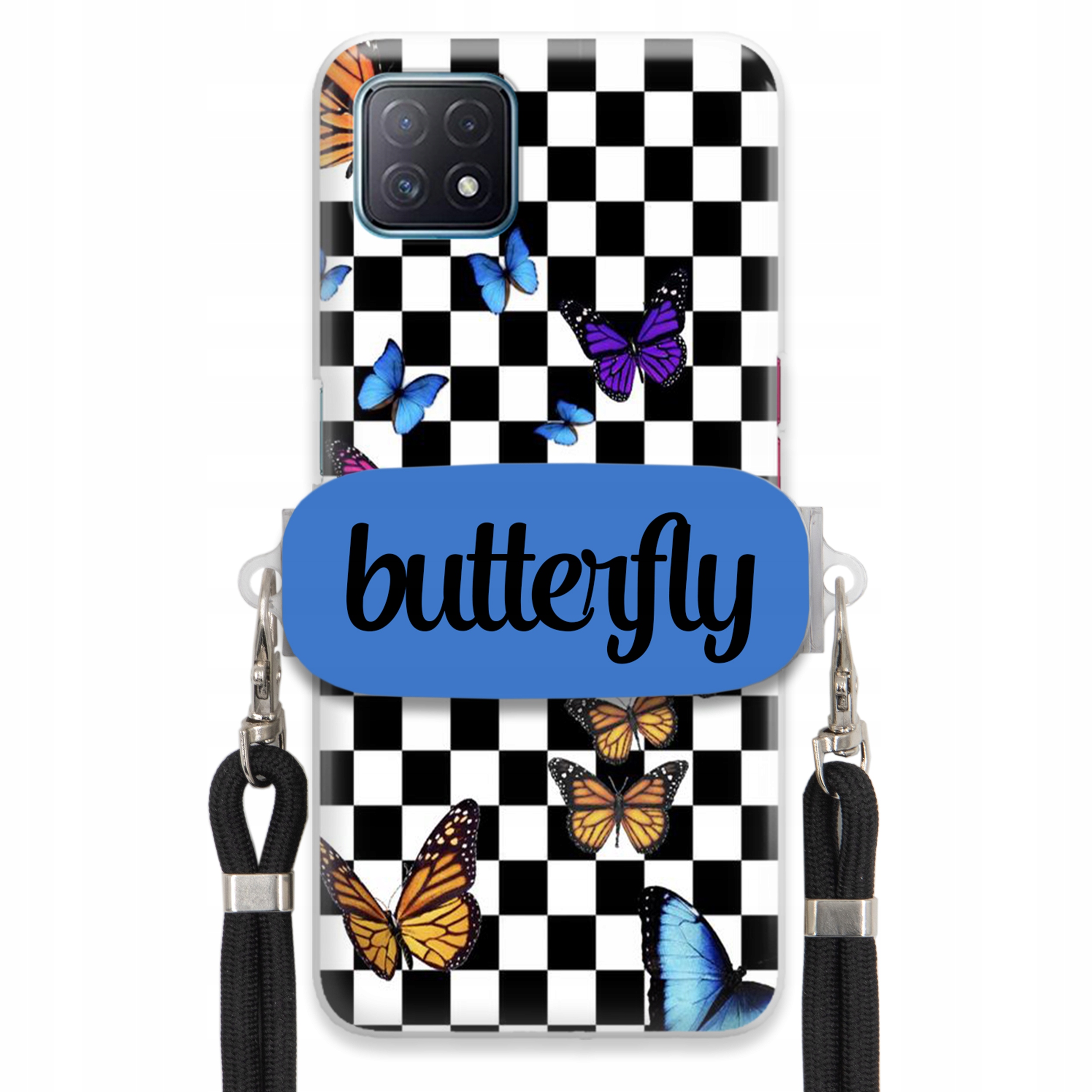 Pouzdro Pro Oppo A72 5G Case Obdélníkový Úchyt Černé Vodítko Butterfly Motýli