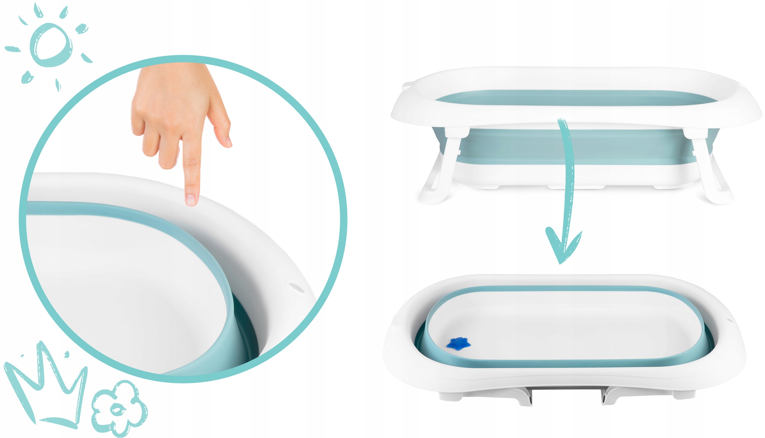 WANIENKA DLA NIEMOWLĄT DZIECI TURYSTYCZNA SKŁADANA SILIKONOWA WANNA DZIECKA Wysokość produktu 21.5 cm