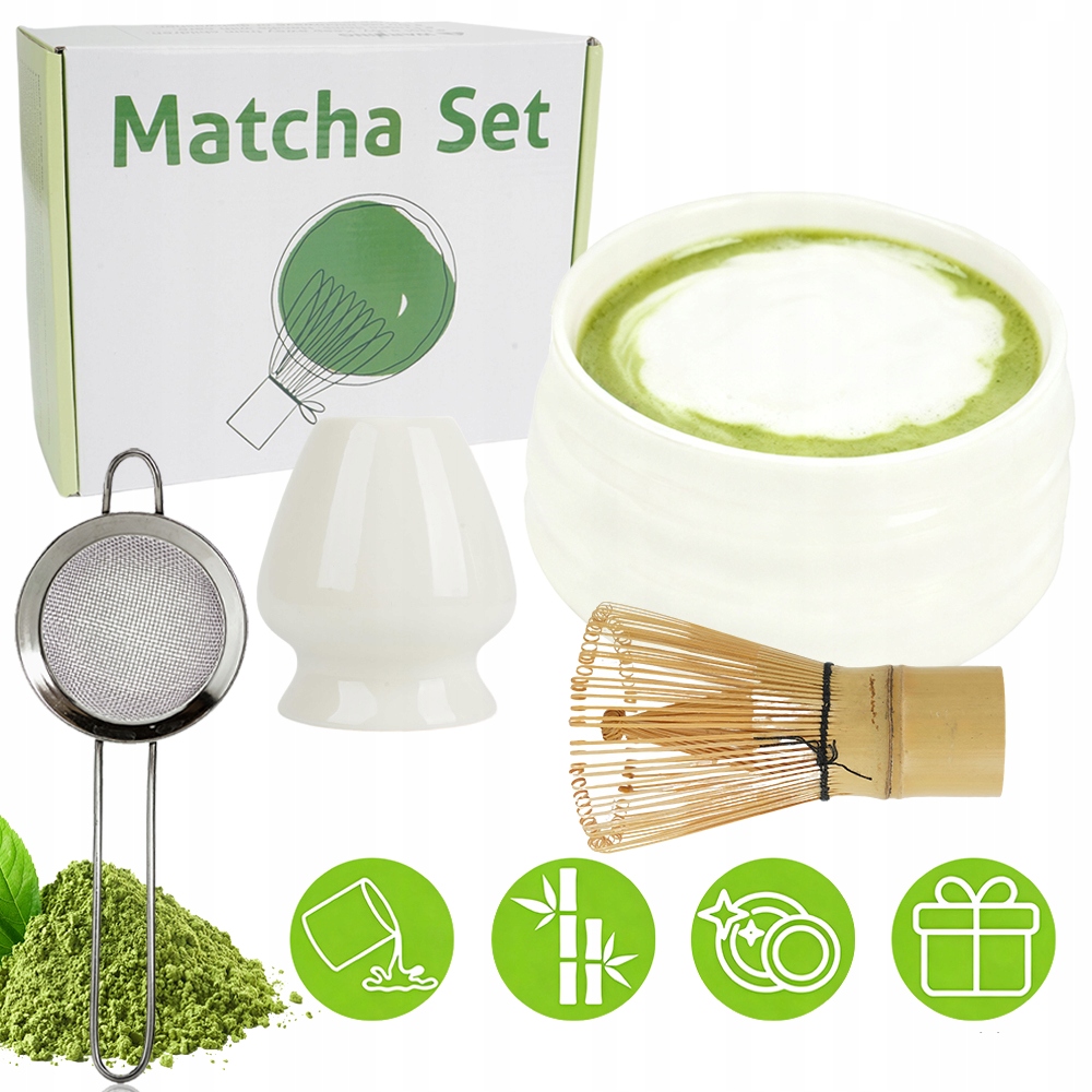 Sada Na Čaj Matcha 5V1 Keramická Bambusová Šlehací Metla Ideální