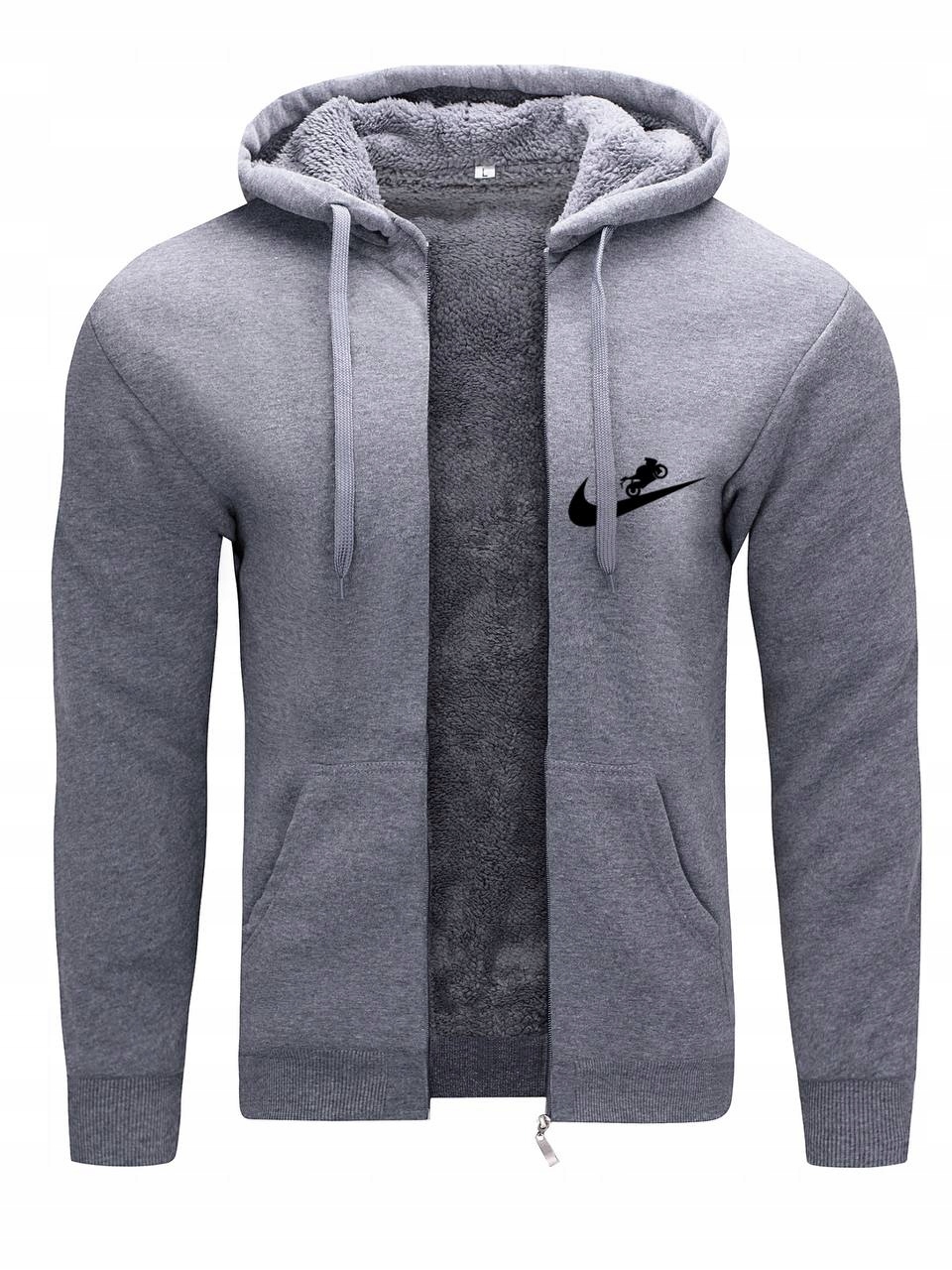 Teplá Mikina Pánská Zateplená S Kapucí A Kožešinou Na Motorku Šedá XL