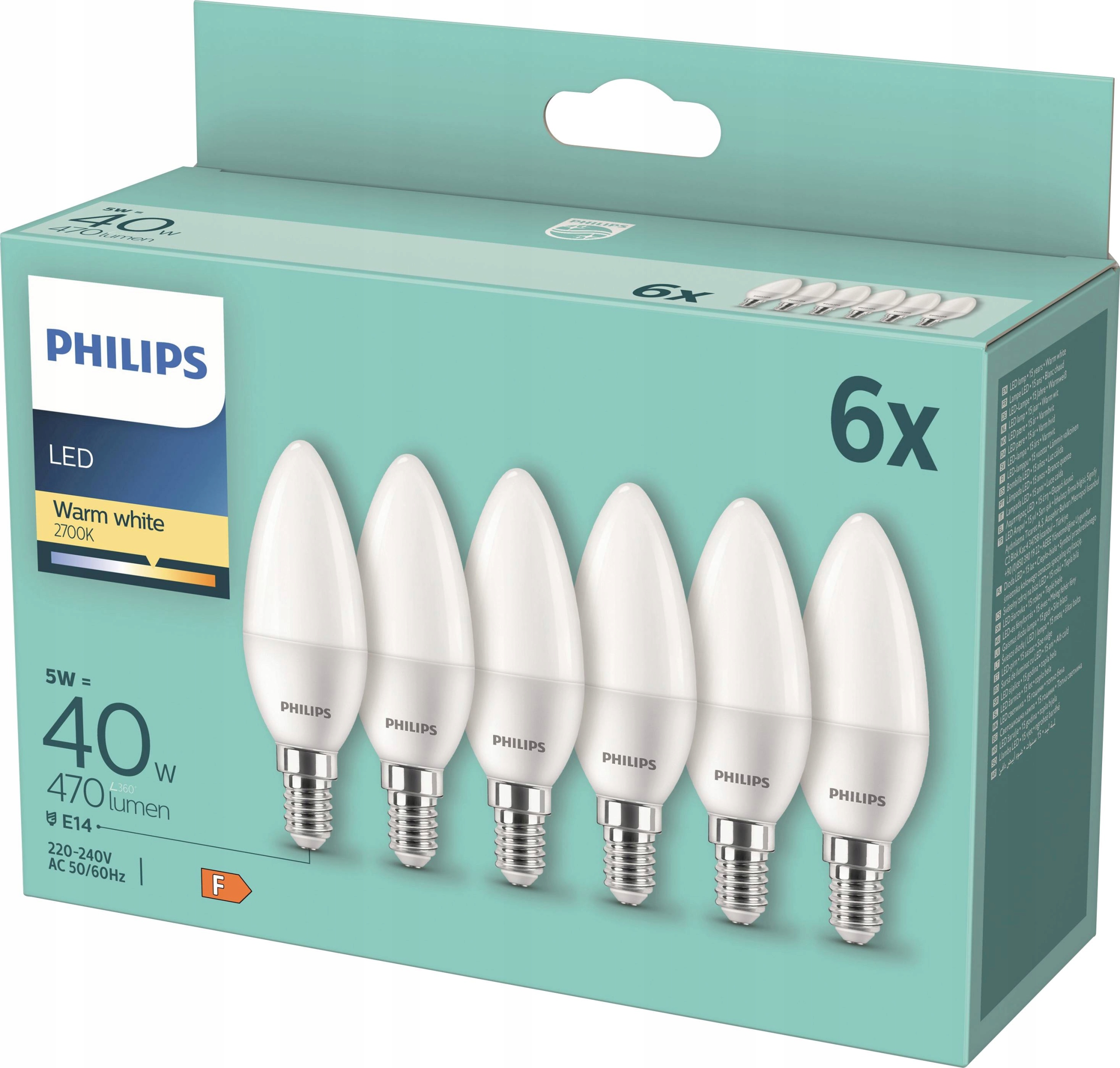 

6x Żarówka E14 Philips Led 5,5W 40W 2700k A+